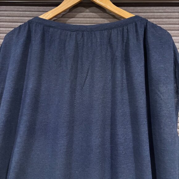 Banana Republic Women Linen blend Navy cap sleeve boatneck top SZ: L - Picture 9 of 10